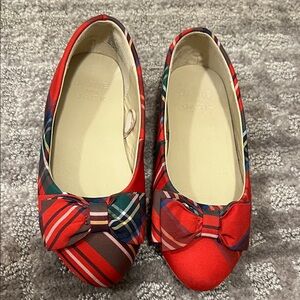 Janie and Jack Red Plaid Bow Flats